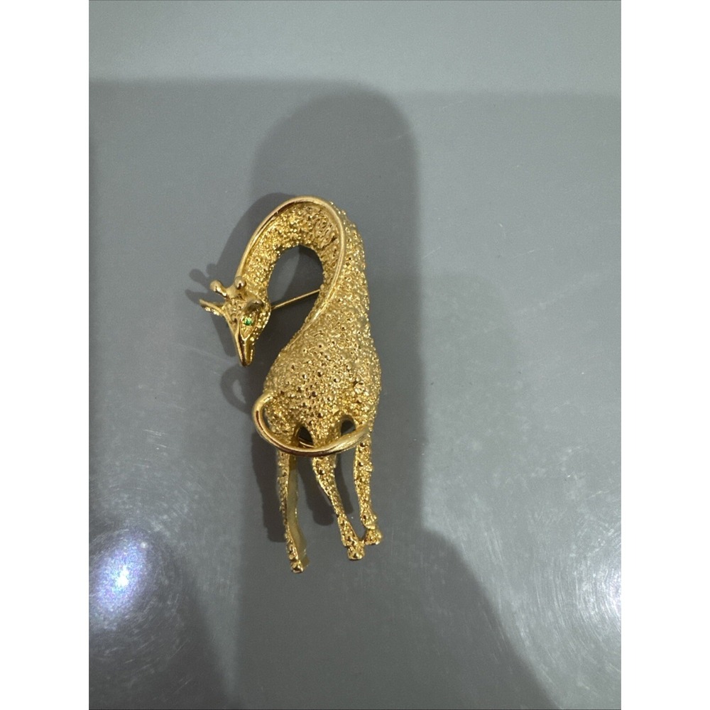 VTG Hilo Dsign Gold Tone Giraffe Green Rhinestones Eyes